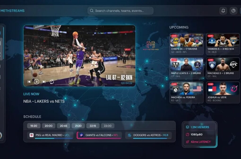 MethStreams live sports streaming hub interface showing matches and schedules