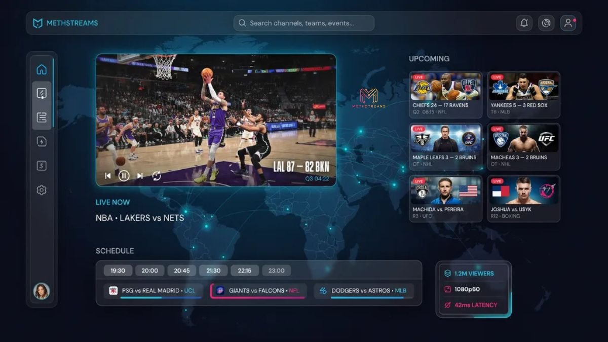 MethStreams live sports streaming hub interface showing matches and schedules