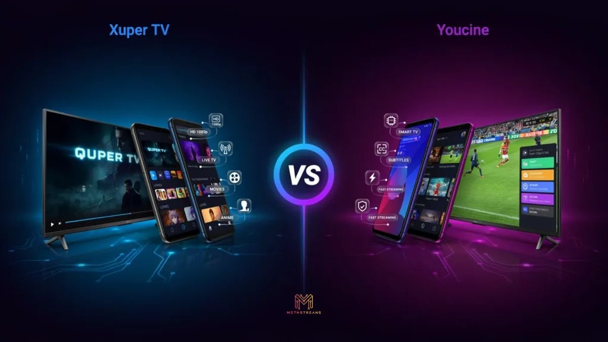 Xuper TV vs Youcine streaming app comparison showing features, live TV, movies, anime, and performance differences