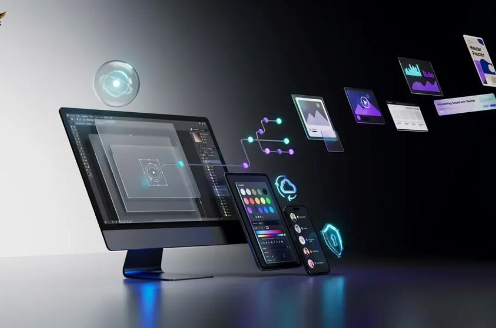 GFXPixelment design software dashboard showing graphic design tools, AI features, and creative editing workspace