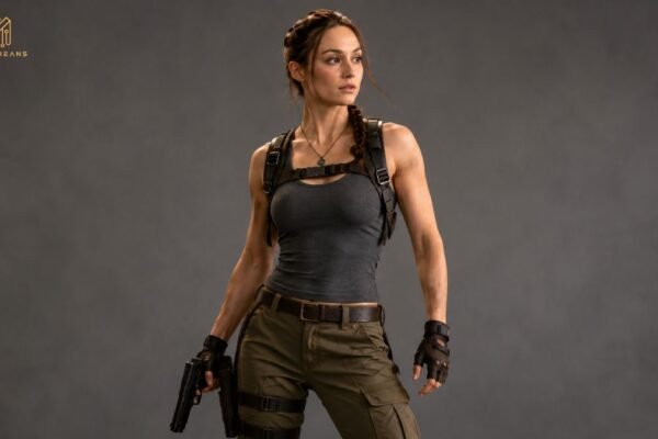 Sophie Turner as Lara Croft during Tomb Raider TV series filming before production paused due to an on-set injury